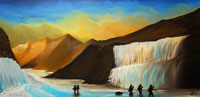 On the frozen river, the Chadar Trek, Himalaya (Oil, 60x120)