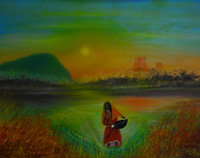 Frau im Feld, Hampi (Oil, 80x100)